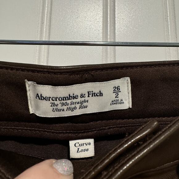 Abercrombie Fitch Curve Love 90s Straight Vegan Leather Dark Brown Size 26 - Picture 4 of 6